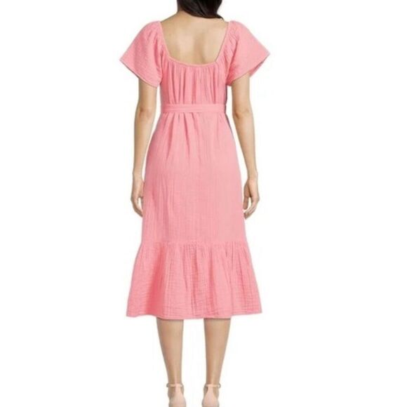 Time and Tru coral cotton gauze tie waist midi dress small - Picture 2 of 12